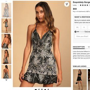 Lulus "Exquisitely Gorgeous Black Glitter Ruffled Lace-Up Mini Dress" Size L